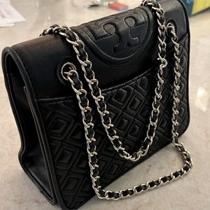 Tory Burch black leather quilted purse